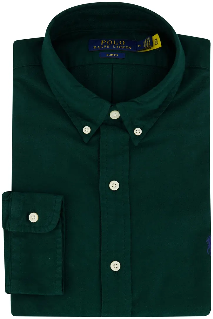 Polo Ralph Lauren casual overhemd slim fit groen effen katoen button-down boord