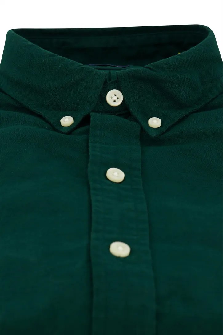 Polo Ralph Lauren casual overhemd slim fit groen effen katoen button-down boord