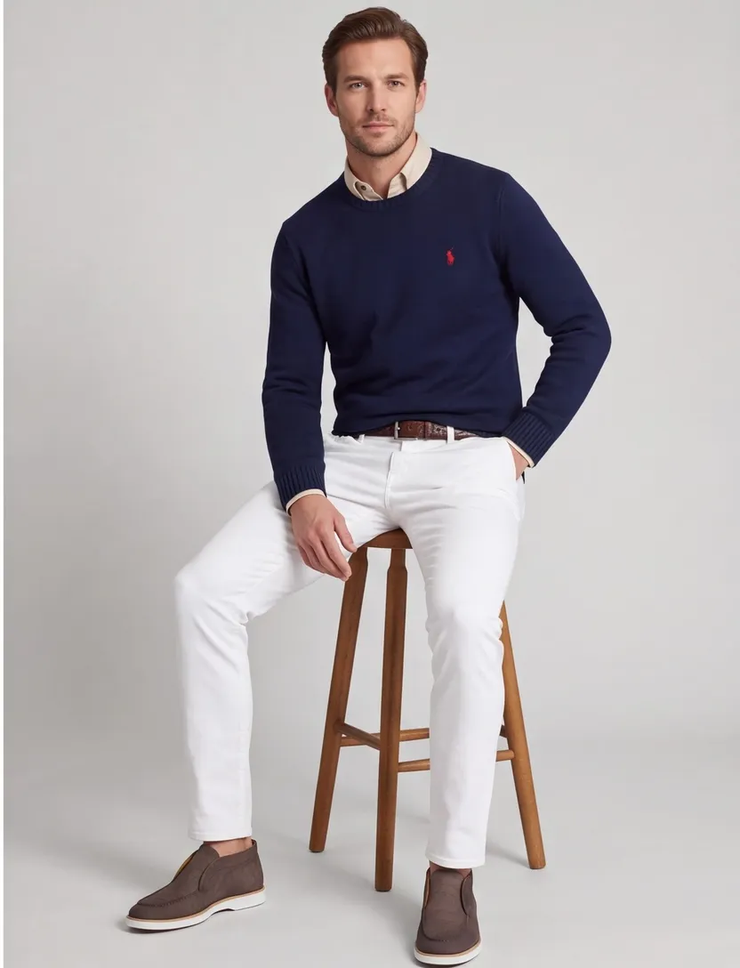 Polo Ralph Lauren trui ronde hals donkerblauw effen katoen rood logo