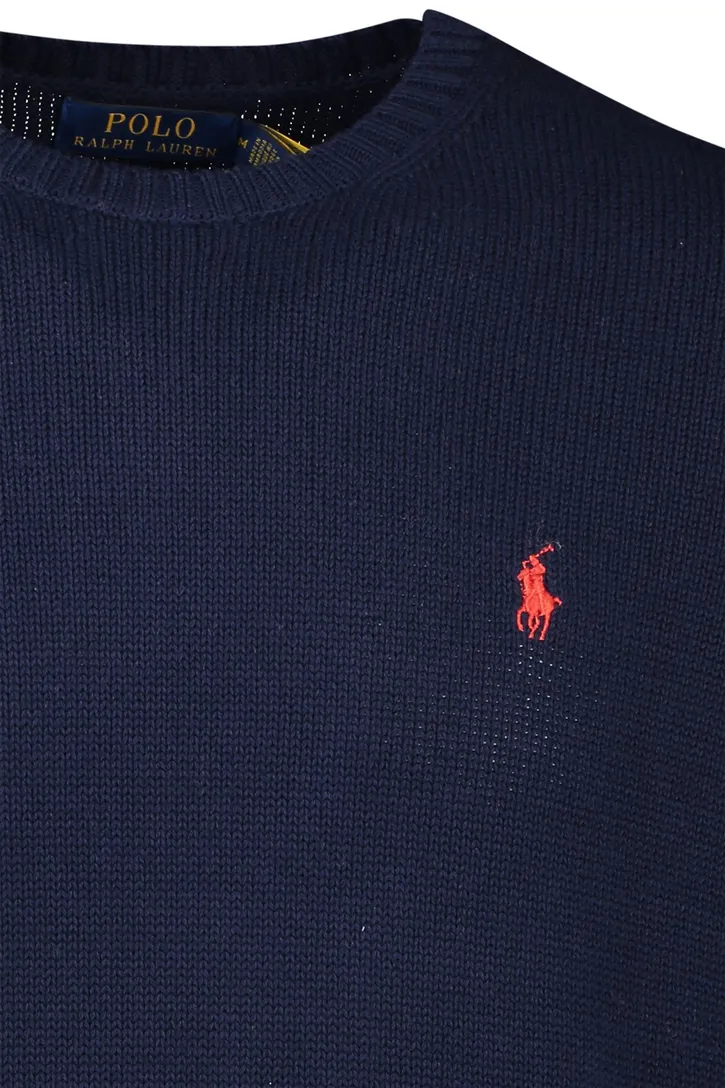 Polo Ralph Lauren trui ronde hals donkerblauw effen katoen rood logo