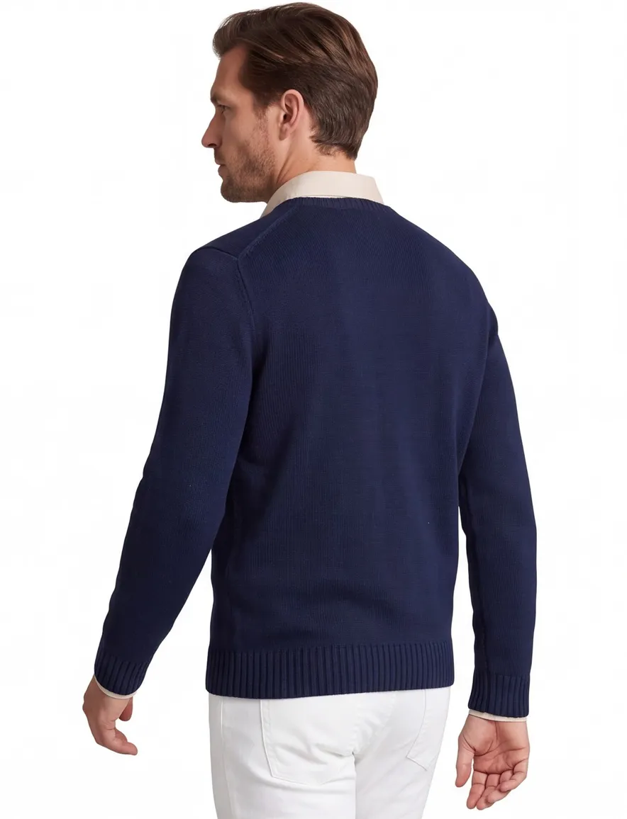 Polo Ralph Lauren trui ronde hals donkerblauw effen katoen rood logo