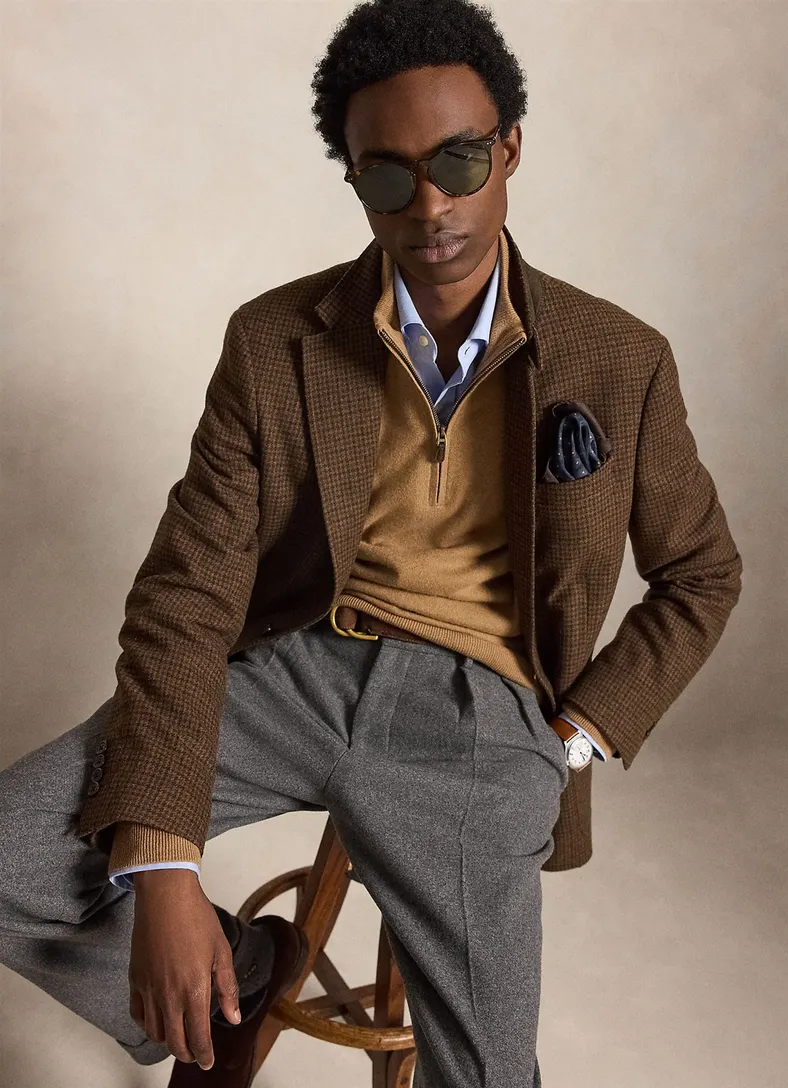 bruine Polo Ralph Lauren trui opstaande kraag wol