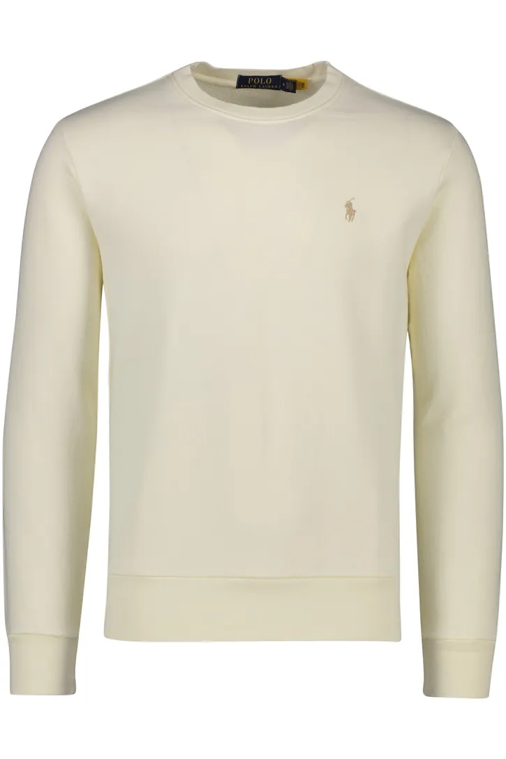 Polo Ralph Lauren sweater ronde hals ecru uni met logo katoen