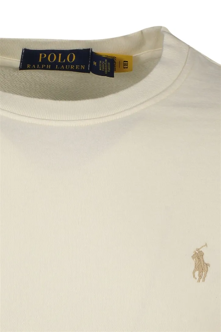 Polo Ralph Lauren sweater ronde hals ecru uni met logo katoen