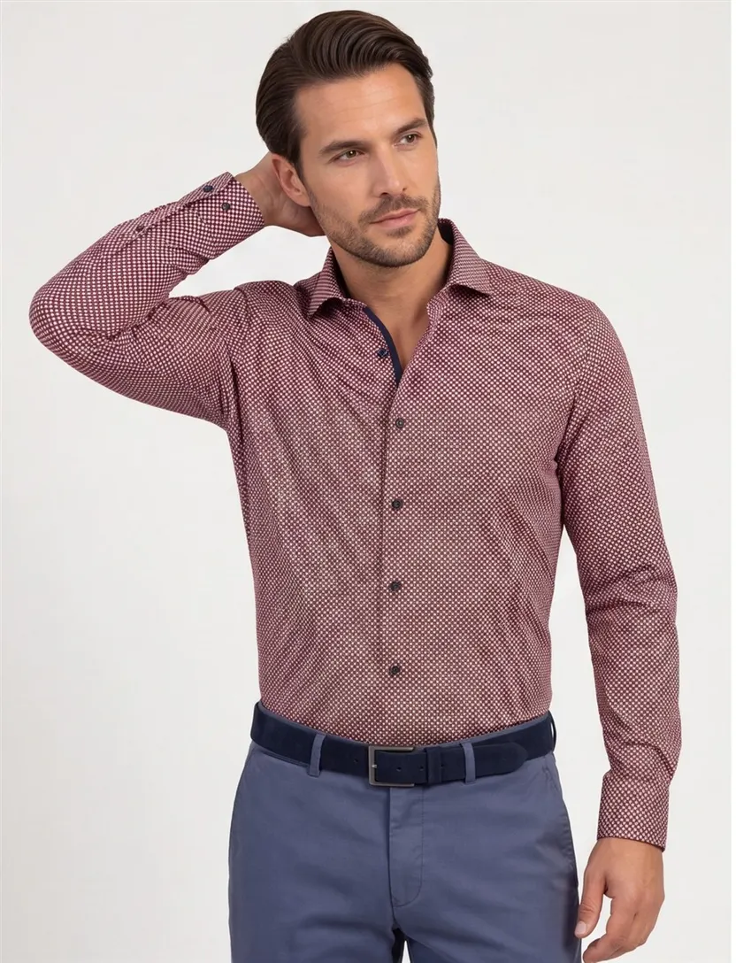 Olymp overhemd Level Five extra slim fit rood geprint katoen