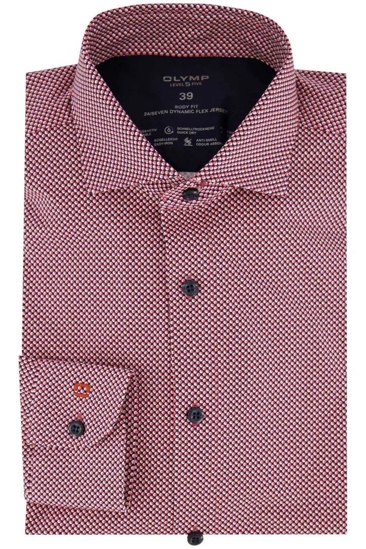 Olymp overhemd Level Five extra slim fit rood geprint katoen