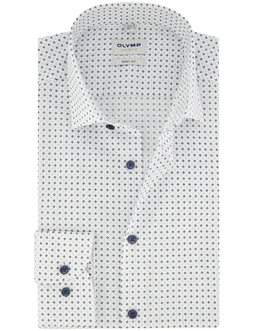 Olymp overhemd mouwlengte 7 Level Five slim fit wit geprint katoen