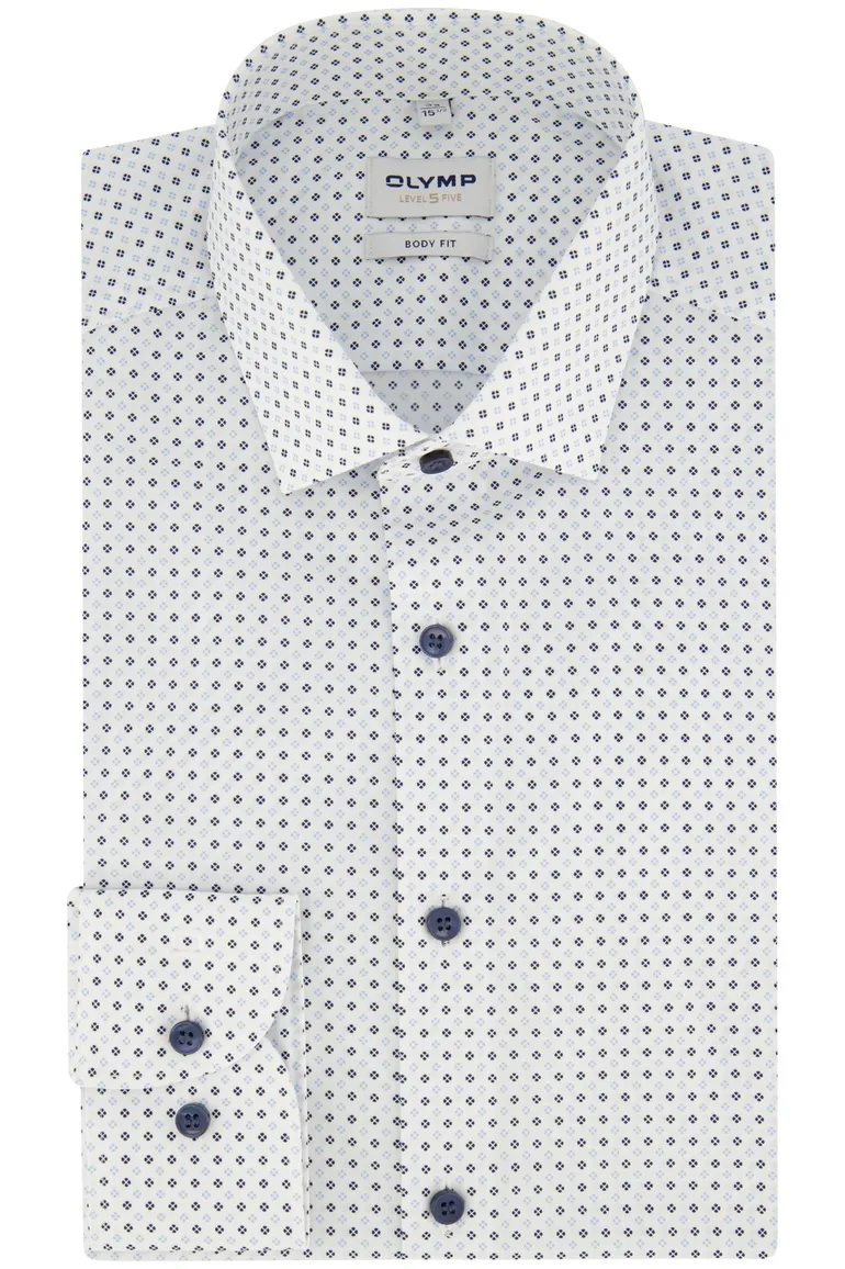 Olymp overhemd mouwlengte 7 Level Five slim fit wit geprint katoen
