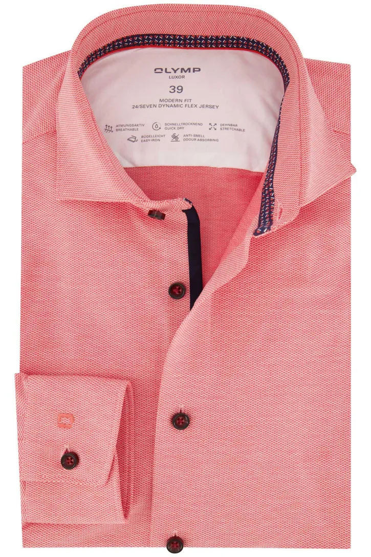 Olymp Luxor 24/Seven overhemd Modern Fit roze effen katoen