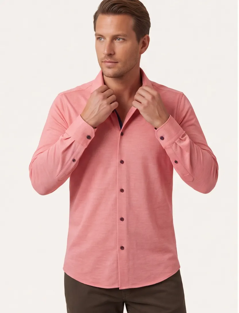 Olymp Luxor 24/Seven overhemd Modern Fit roze effen katoen