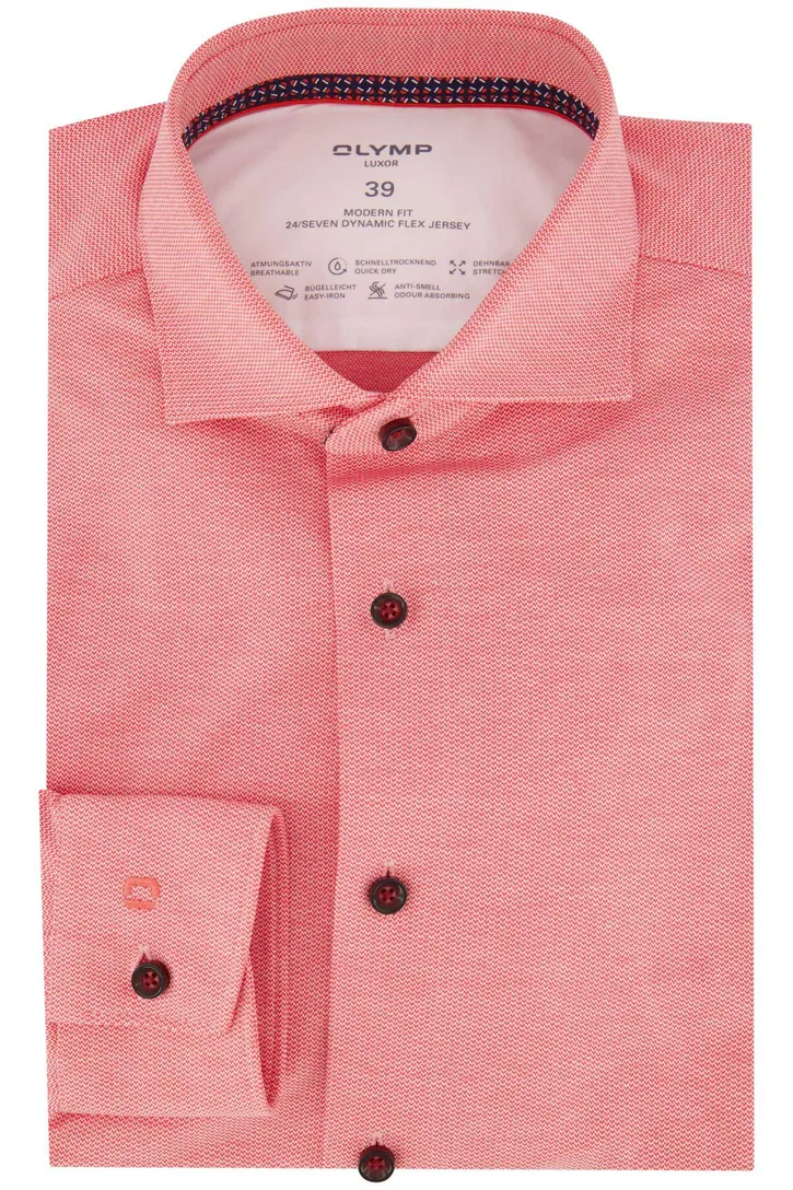 Olymp Luxor 24/Seven overhemd Modern Fit roze effen katoen
