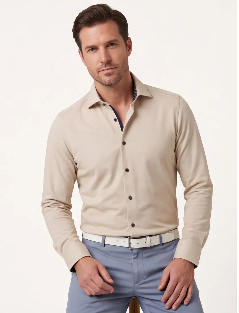 Olymp business overhemd Modern Fit beige effen katoen