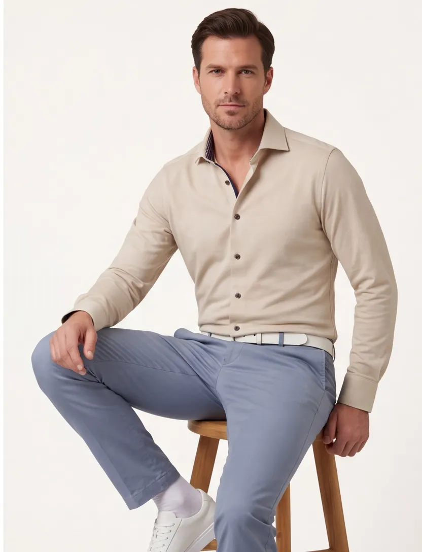 Olymp business overhemd Modern Fit beige effen katoen