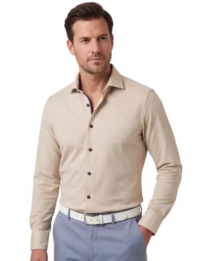 Olymp Olymp business overhemd beige effen katoen