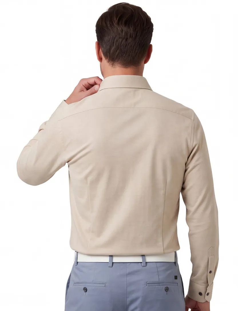 Olymp business overhemd Modern Fit beige effen katoen