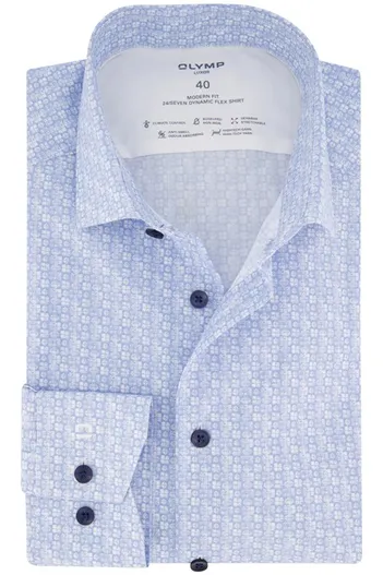 Olymp Mouwlengte 7 Olymp overhemd Luxor Modern Fit blauw met print katoen