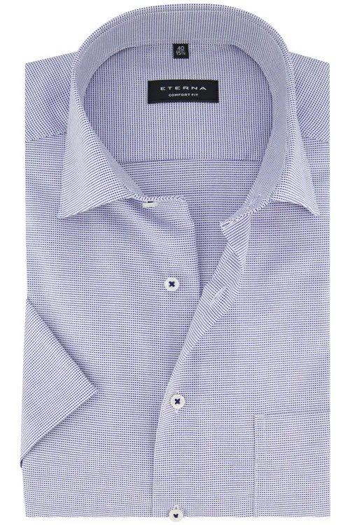 Eterna overhemd korte mouw wijde fit blauw geprint katoen