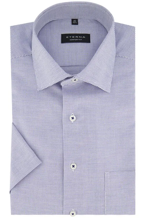 Eterna overhemd korte mouw wijde fit blauw geprint katoen