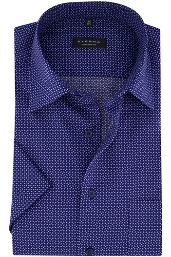 Eterna Eterna overhemd korte mouw comfort fit donkerblauw geprint katoen