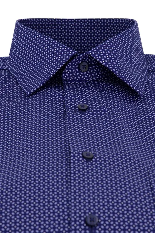 Eterna overhemd korte mouw comfort fit donkerblauw geprint katoen