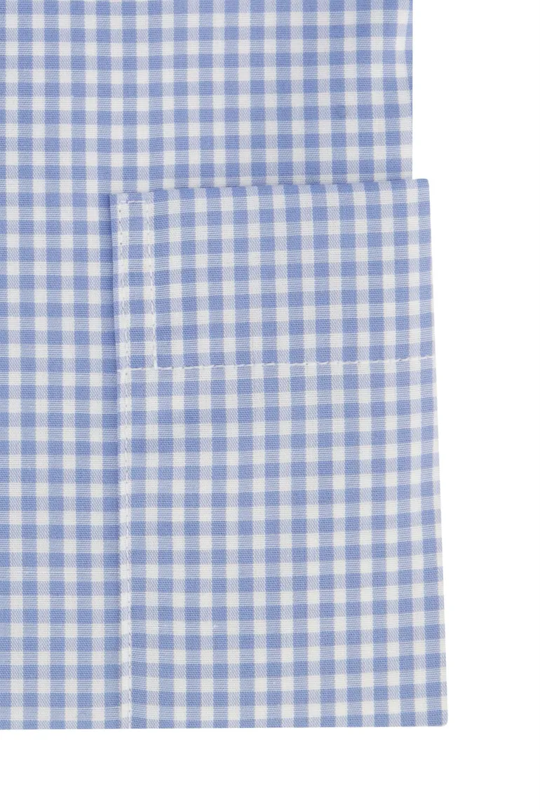 Eterna overhemd katoen Comfort Fit lichtblauw geruit