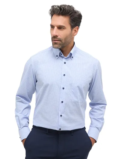 Eterna Eterna katoenen overhemd Comfort Fit lichtblauw geruit