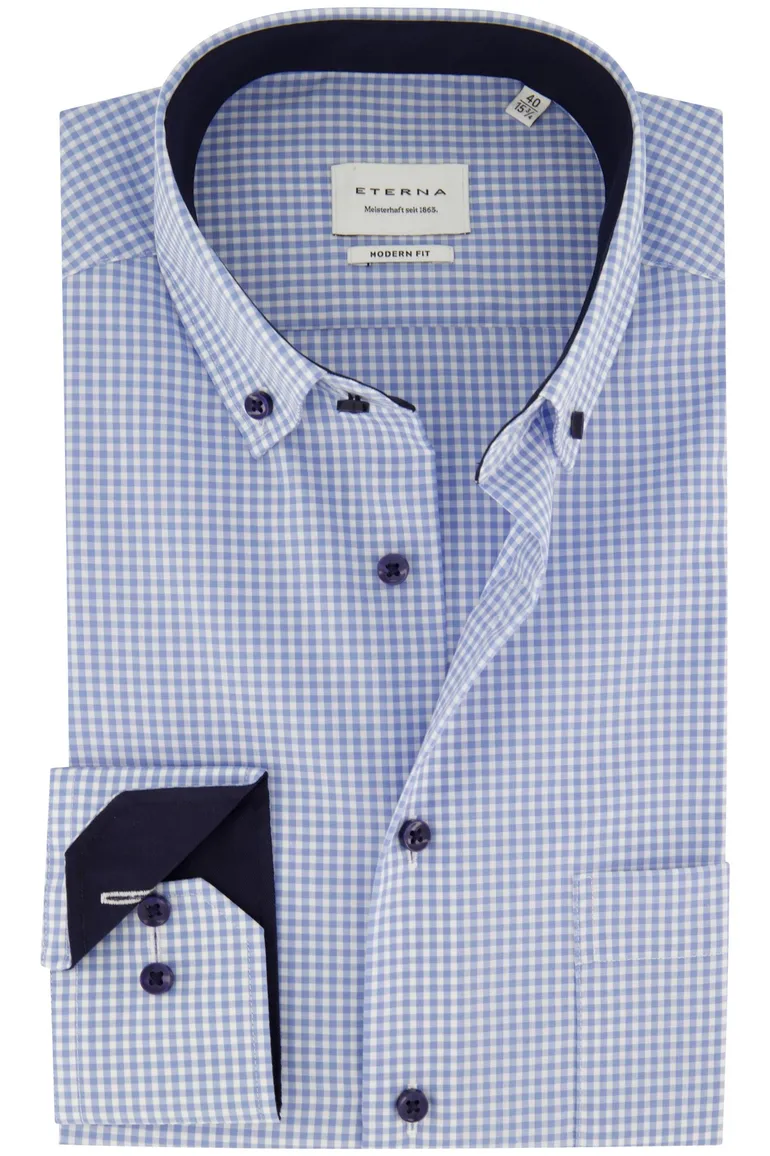 Eterna Modern Fit overhemd blauw geruit katoen