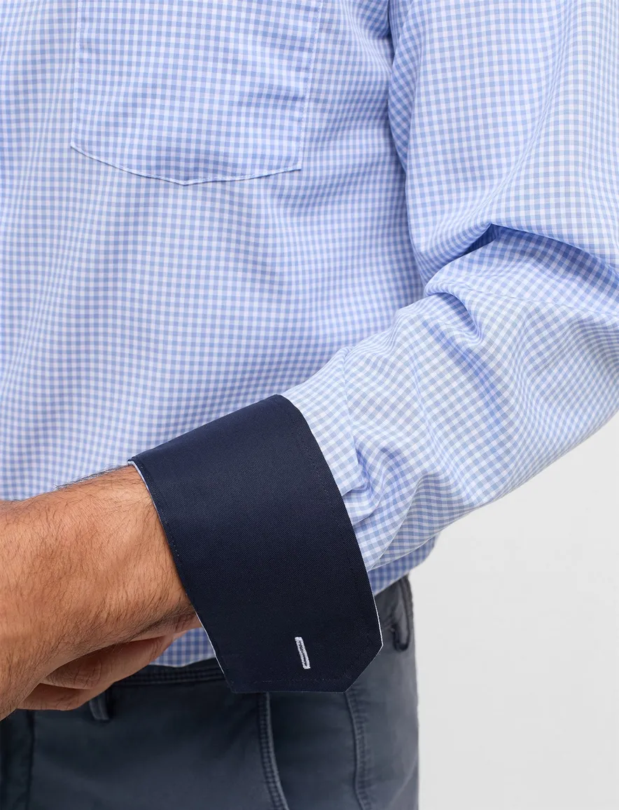 Eterna Modern Fit overhemd blauw geruit katoen