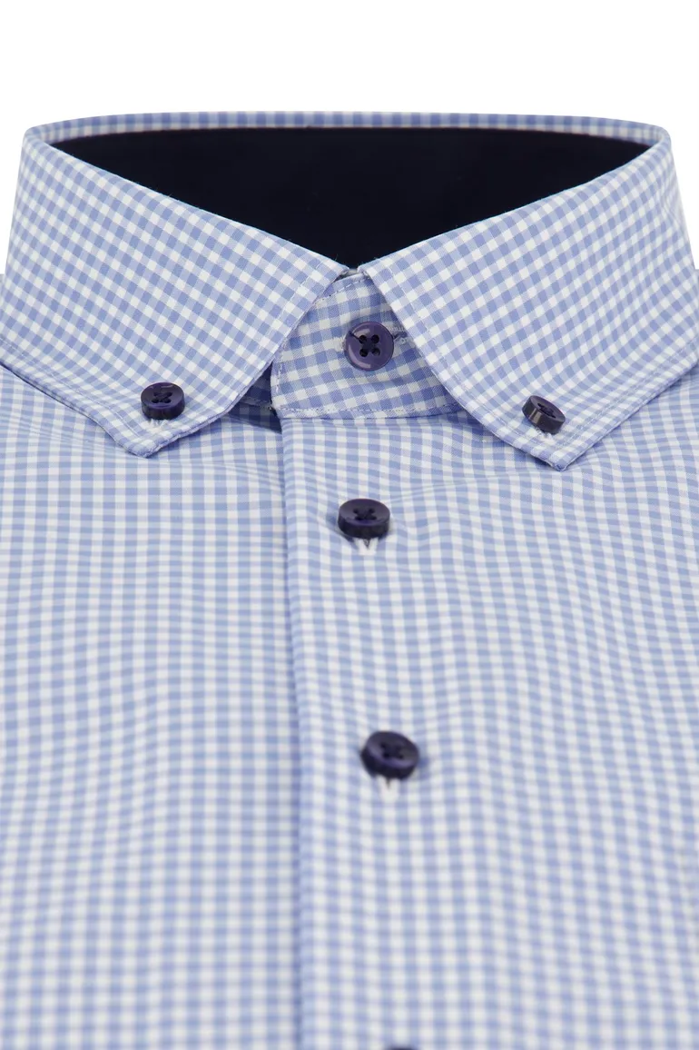 Eterna Modern Fit overhemd blauw geruit katoen