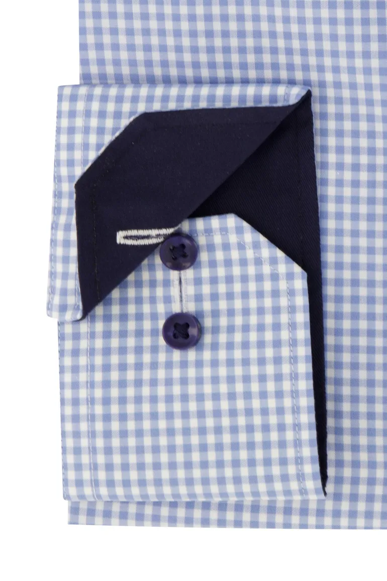 Eterna Modern Fit overhemd blauw geruit katoen