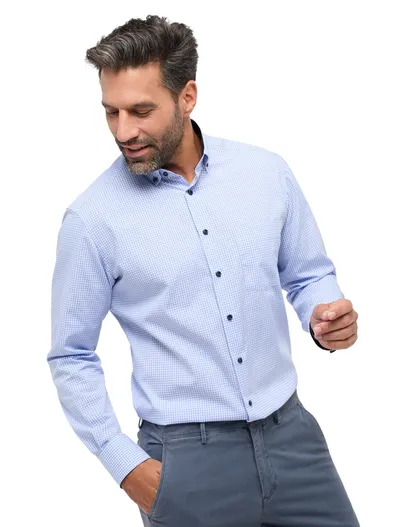 Eterna Blauw geruit Eterna overhemd Modern Fit katoen