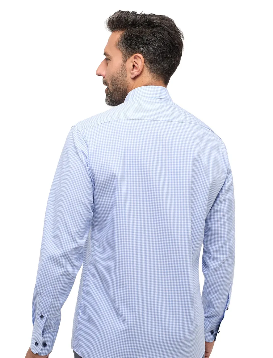 Eterna Modern Fit overhemd blauw geruit katoen