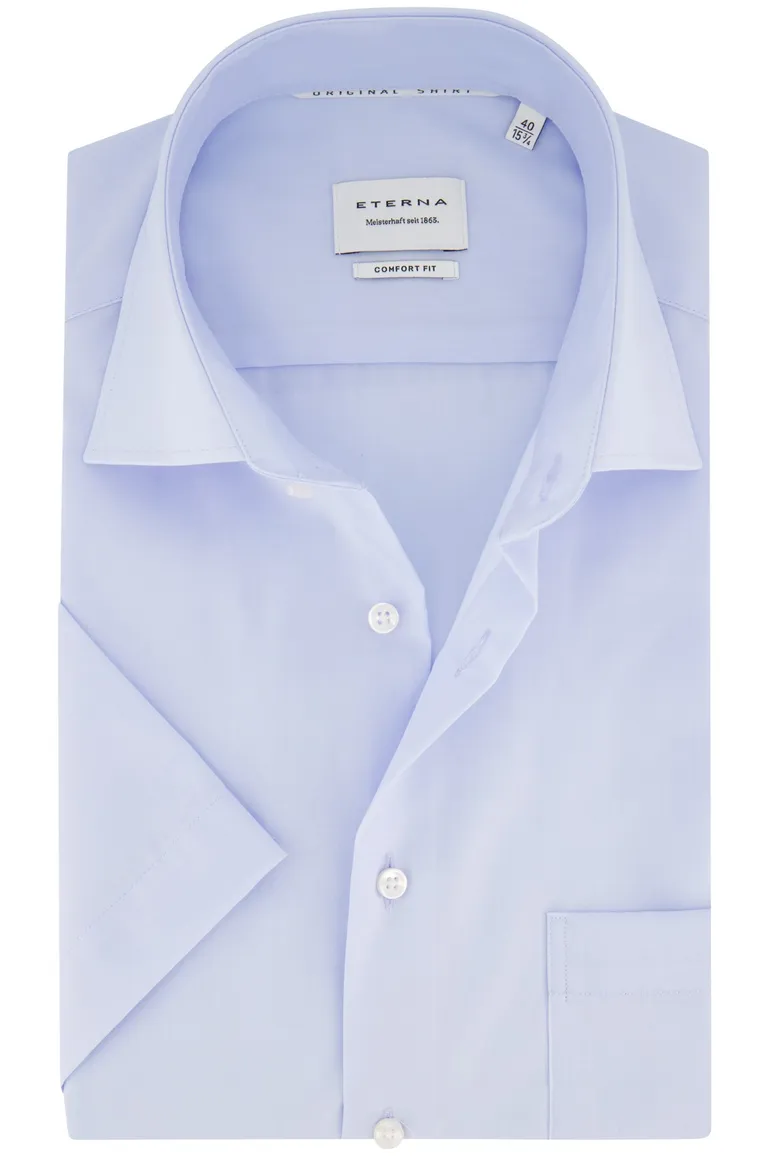 Eterna Comfort Fit lichtblauw overhemd katoen korte mouw