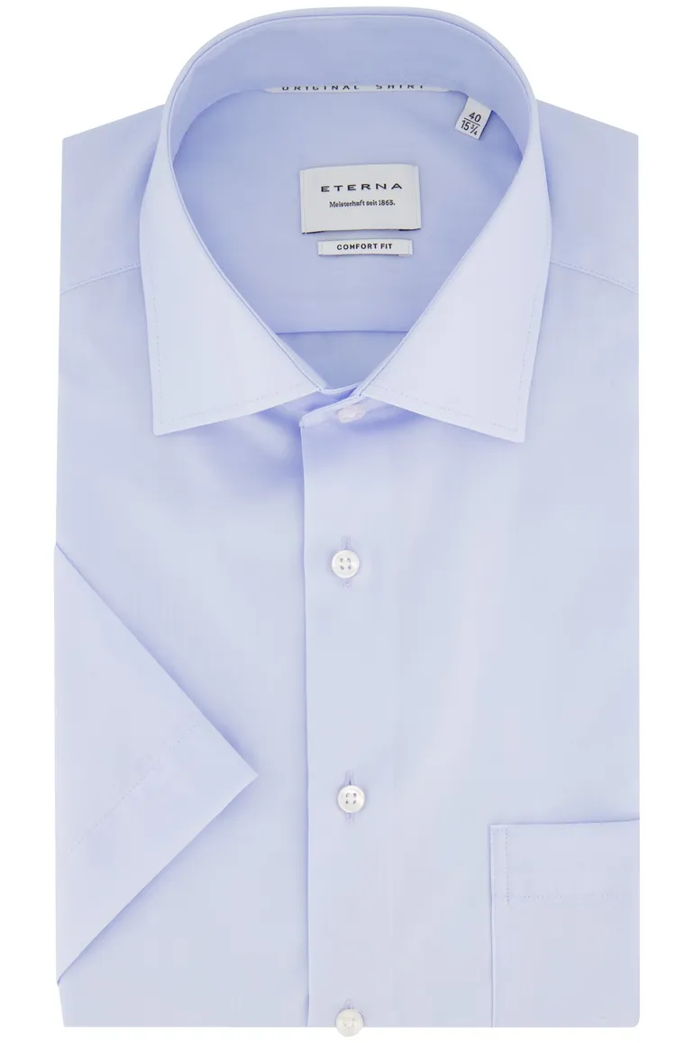 Eterna Comfort Fit lichtblauw overhemd katoen korte mouw