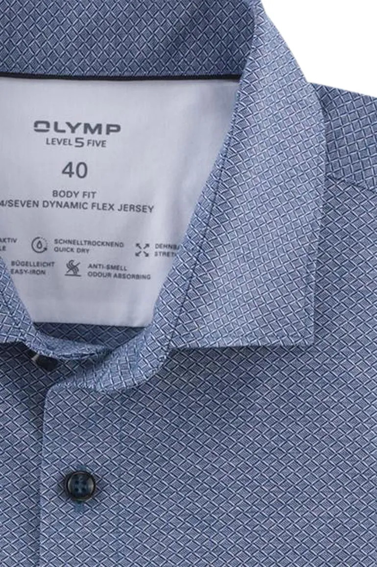 Olymp blauw geprint overhemd level 5 katoen 24/seven