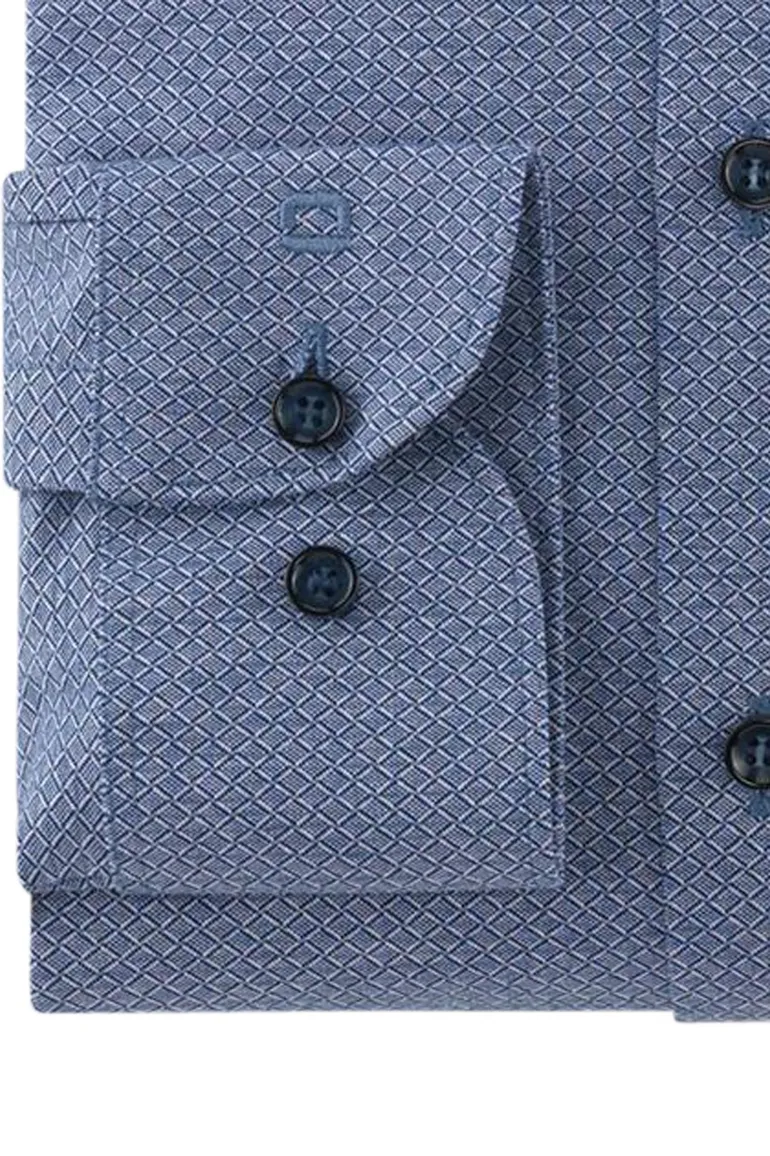 Olymp blauw geprint overhemd level 5 katoen 24/seven