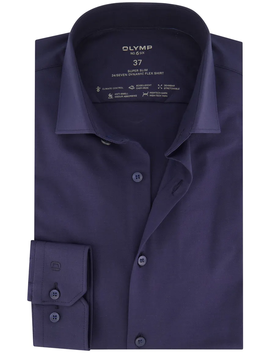 business overhemd Olymp donkerblauw effen katoen, polyester, stretch extra slanke fit