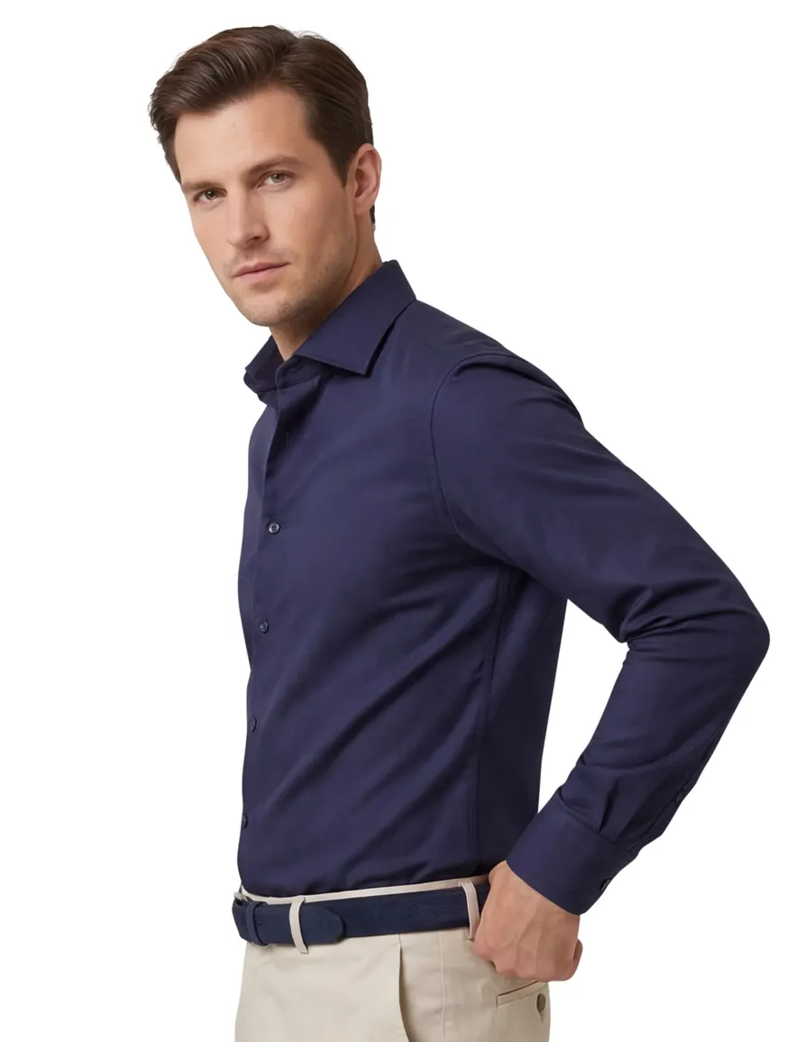 business overhemd Olymp donkerblauw effen katoen, polyester, stretch extra slanke fit