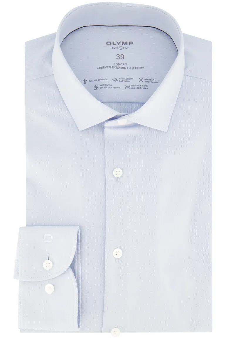 business overhemd Olymp lichtblauw effen katoen, polyester, stretch slim fit