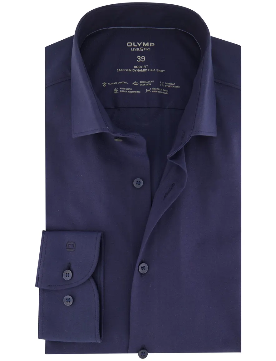 Olymp overhemd slim fit effen donkerblauw katoen