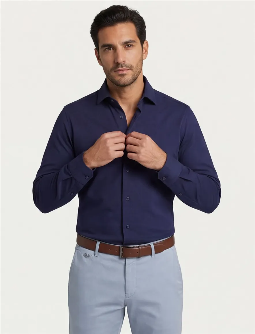 Olymp overhemd slim fit effen donkerblauw katoen