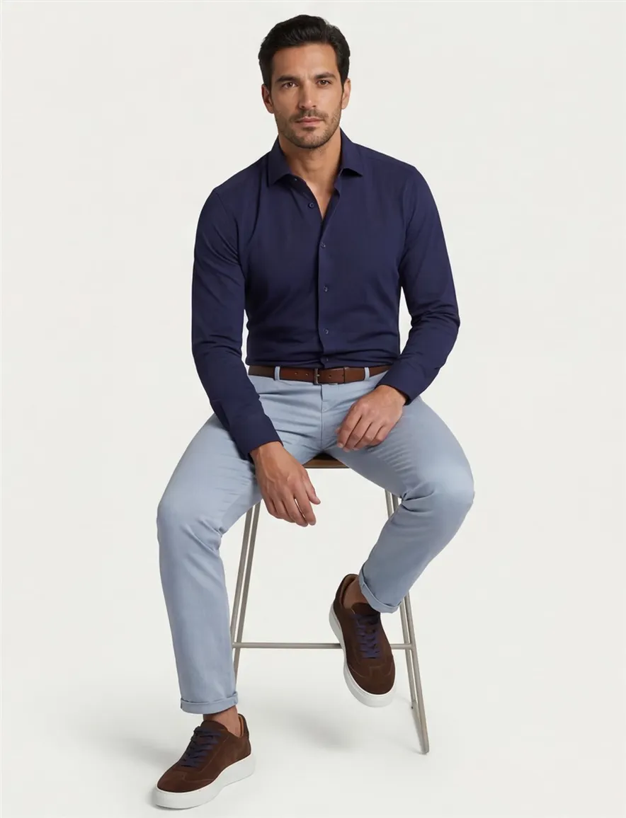 Olymp overhemd slim fit effen donkerblauw katoen