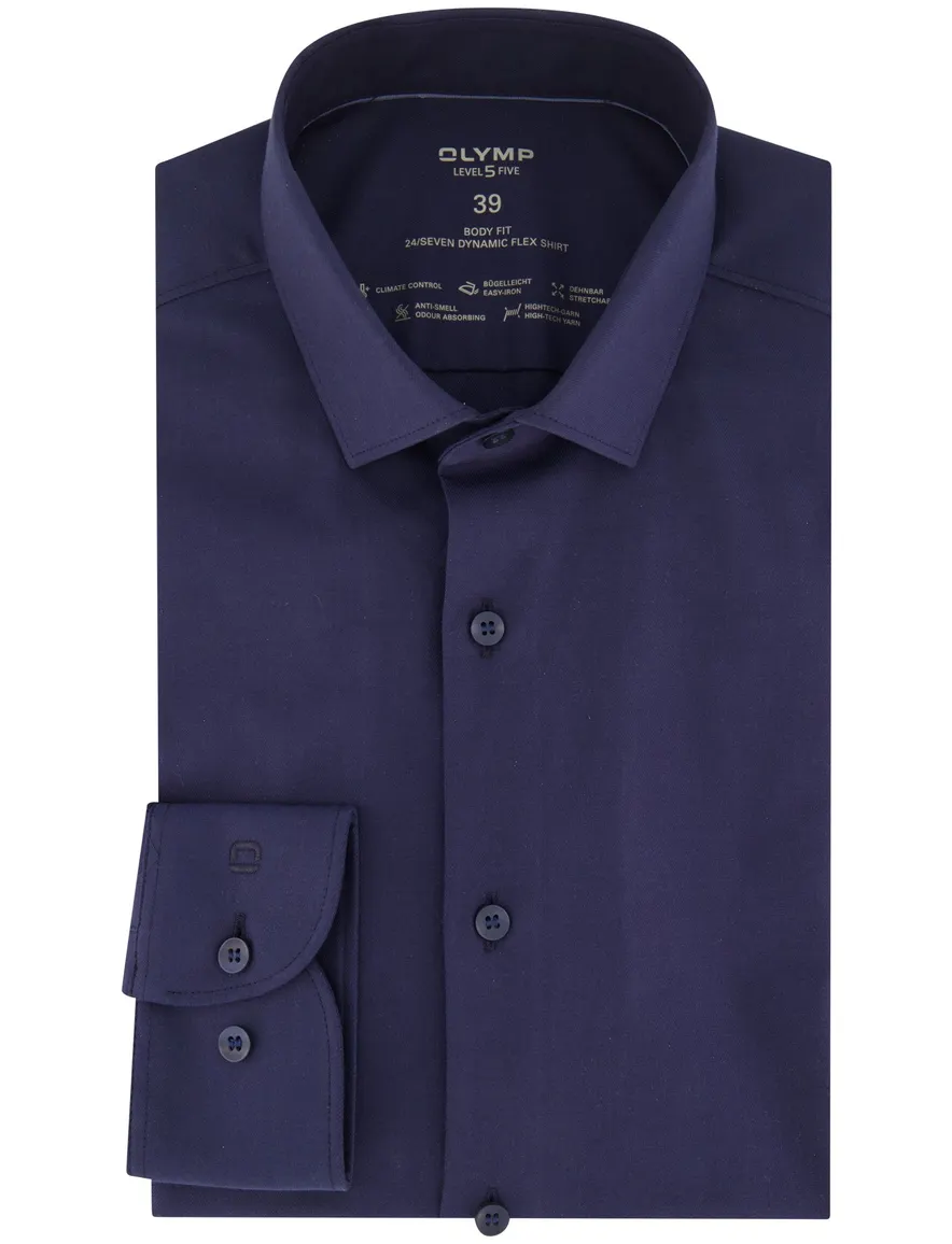 Olymp overhemd slim fit effen donkerblauw katoen