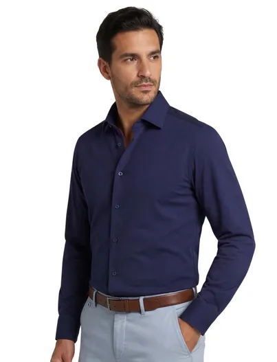 Olymp katoenen Olymp overhemd effen donkerblauw slim fit