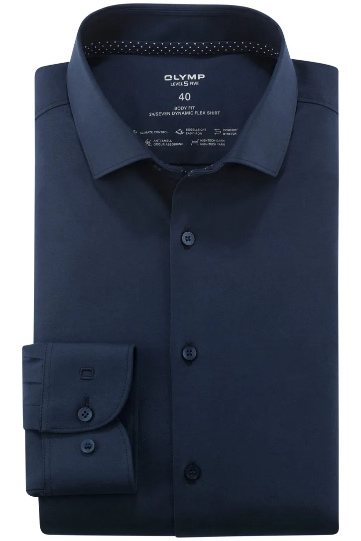 Olymp overhemd donkerblauw katoen level 5 24/seven