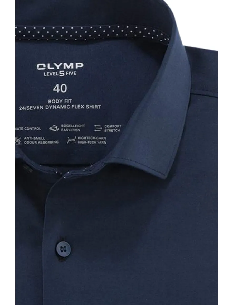 Olymp level 5 donkerblauw overhemd 24/seven katoen