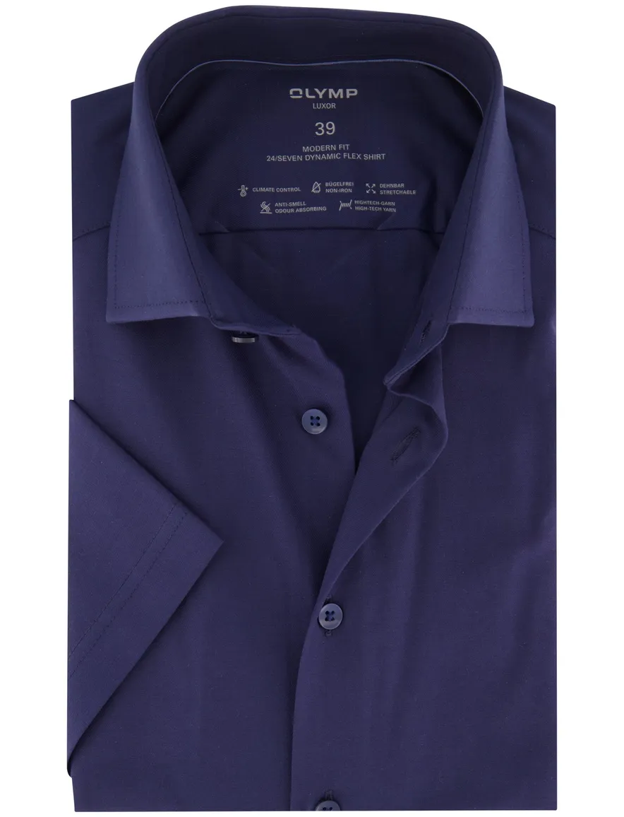 Olymp Luxor Modern Fit overhemd korte mouw donkerblauw