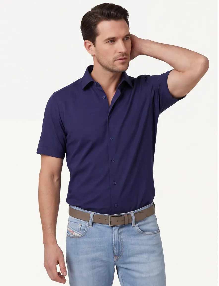 Olymp Luxor Modern Fit overhemd korte mouw donkerblauw