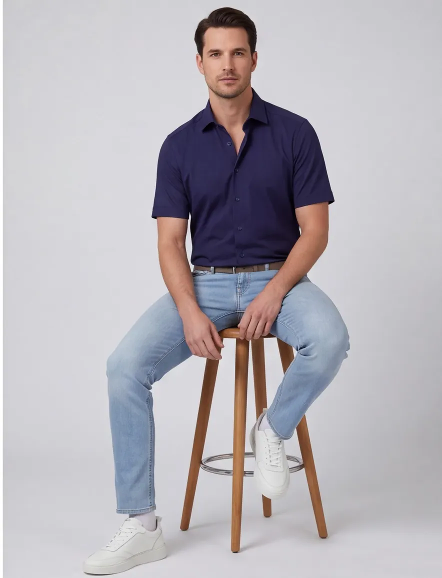 Olymp Luxor Modern Fit overhemd korte mouw donkerblauw