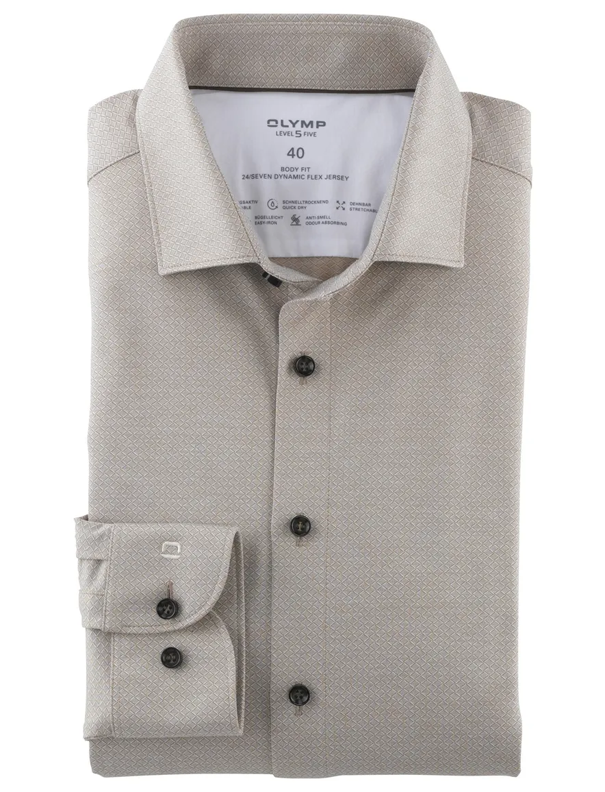 Olymp Level Five 24/Seven overhemd body fit beige